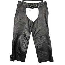 All American Rider L Black Leather Riding Motorcycle Chaps Adjustable USA Made