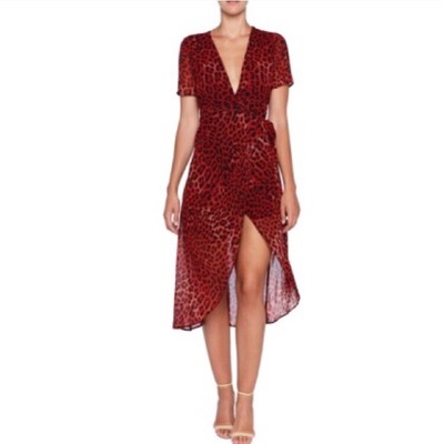 red leopard print dress midi