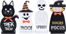 Halloween Decorations Indoor, 4 PCS Wood Blocks Halloween Table Decor