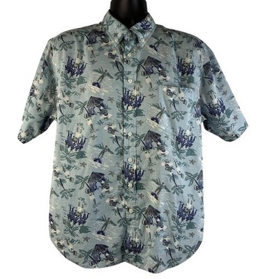 Reyn Spooner Mens Large Blue Hawaiian Aloha Shirt Surfer Hula Cotton Button Down