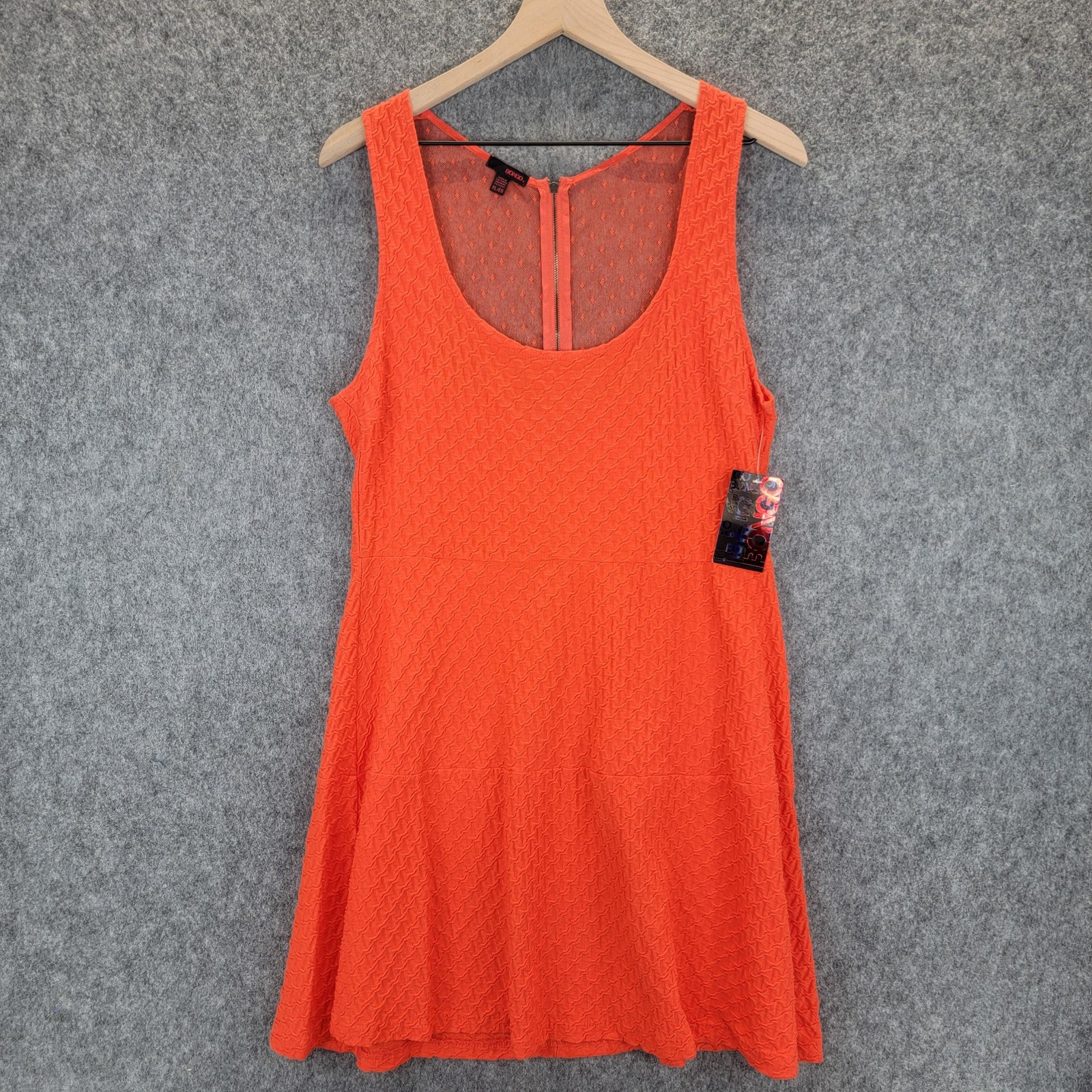 Vestido Bongo Para Mujer XL Naranja Calce de Fiesta Acampanado Texturizado Malla Cremallera Trasera Nuevo con Etiquetas Juniors
