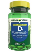 Spring Valley Vitamin D3 Softgels 125 mcg per Softgel 5,000 IU 250 Count