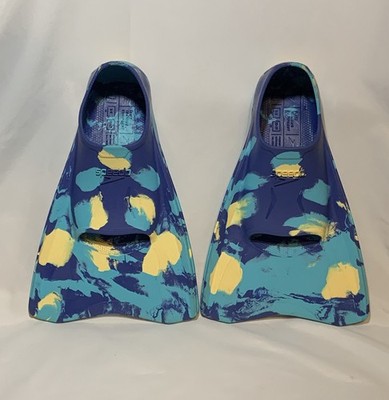 Speedo Kids Rubber Swimming & Training Fins Boat Blue Marble Youth Small 9-10