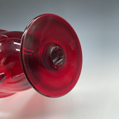 Vintage Glass Red Ruby Trophy Pedestal Vase Handled MCM - Picture 8 of 17
