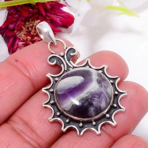 Chevron Amethyst - Mashamba Oxidised 925 Sterling Silver Pendant 1.83" sku36 - product listing photo