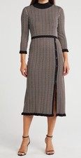 Sandra Darren XL Black And White Vertical Striped Sweater Dress Mock Neck Button