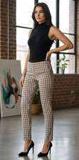 A New Day Womens Size 2 Skinny Ankle Pants Side Zip White Tan Black Checked