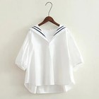 KUSAHIKI Sweet Stripe Sailor Collar Blouse Tops Causal Half Sleeve Woman Shirts