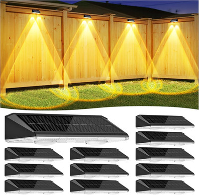 12 Pack Solar Fence Lights, IP65 Waterproof, 3 Modes, Auto ON/OFF, LED