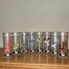 Vtg Libbey Animal Carousel Frosted Glasses Set of 8 Circus MCM Merry Go Round
