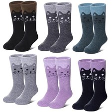 Kids Wool Socks For Toddlers Boys Girls Hiking Winter Warm Cozy 4-7 Years Cat