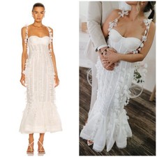NWT ZIMMERMANN Petal Appliqué Linen Silk Corset Gown White Midi Dress Size 1
