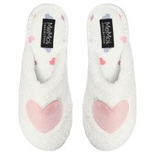 MeMoi Women's White Pink Heart Terry Slide Slippers Size Medium 7-8 NWT