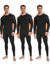 Men's Thermal Underwear Set Fleece-Lined Long Johns Base Layer Cold Weather 2...