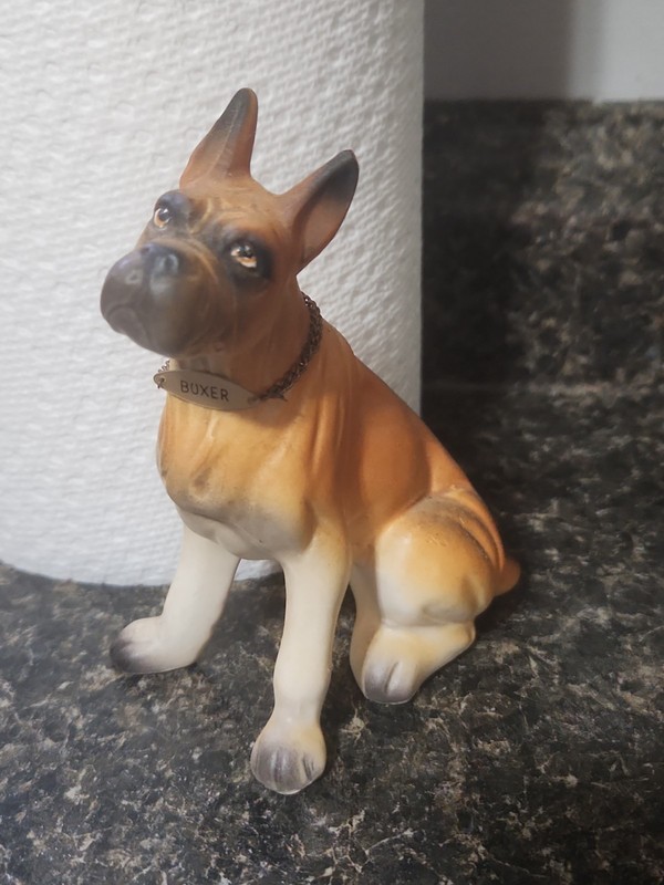 Vintage 50s/60s Boxer Dog Figurine Sitting Matte Finish Japan Green Sticker