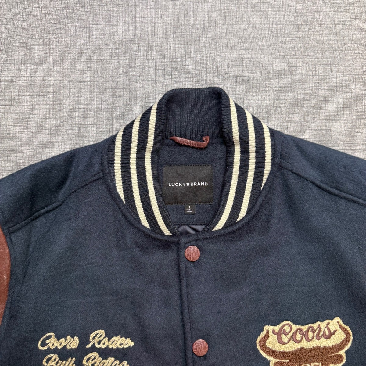 NWT Coors Rodeo x Lucky Brand Wool & Lamb Leather Varsity Jacket L