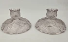 2 Fenton Glass Candle Holders Water Lily Iridescent SATIN LIGHT PURPLE LILAC