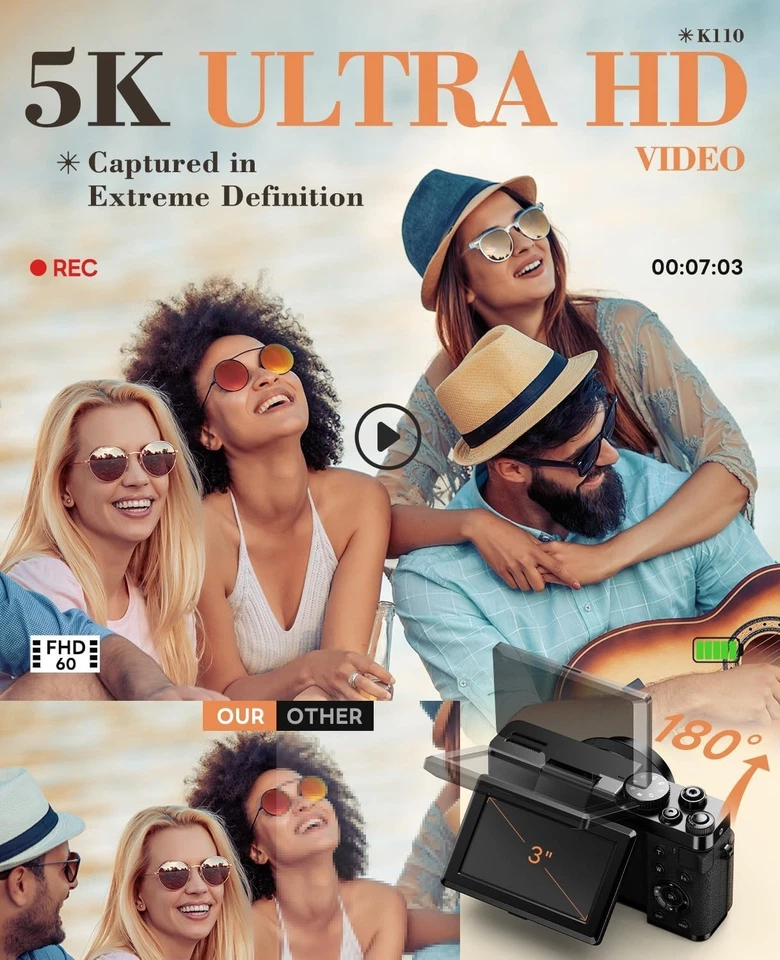 Digitalkamera 5K 64MP 16X WiFi Autofocus Fotokamera mit 32GB Karte für Vlogging - Bild 2 von 4