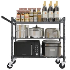 YNN Utility Rolling Cart,990Lbs 3 Tier Heavy Duty Metal Cart with Wheels & Ha...