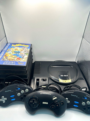 SEGA Mega Drive Konsole schwarz Bundle 3 Controller Kabel Spiele Landstalker