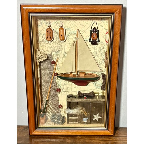 Vintage Nautical Shadow Box Sailboat Lighthouse Beach Ocean Home Decor ...