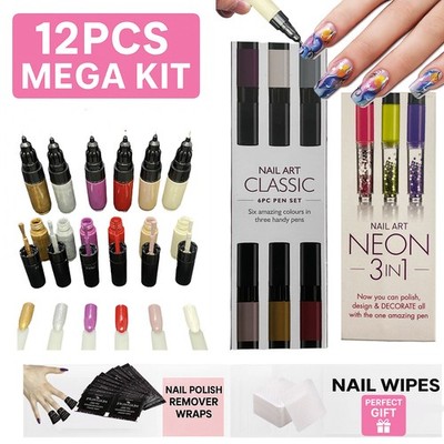 Nail Art Stifte Set 12 Stück | Lack Politur Dekorieren Design Nägel Mega Kit