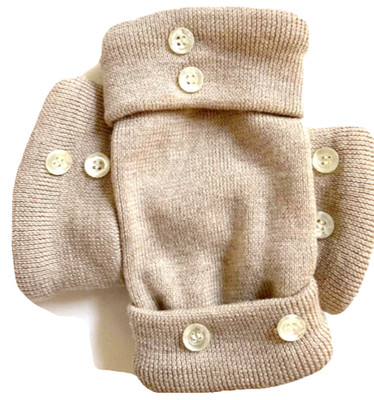 FINGERLESS GLOVES TAN CAMEL BROWN 100% MERINO WOOL M - L MEDIUM - LARGE MITTENS