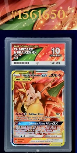 Charizard & Braixen Gx 22/236 Cosmic Eclipse Gem Mint ACE 10 Perfect Subs
