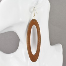 wood oval earrings Brown big giant lightweight wood dangle wooden 4.25"long