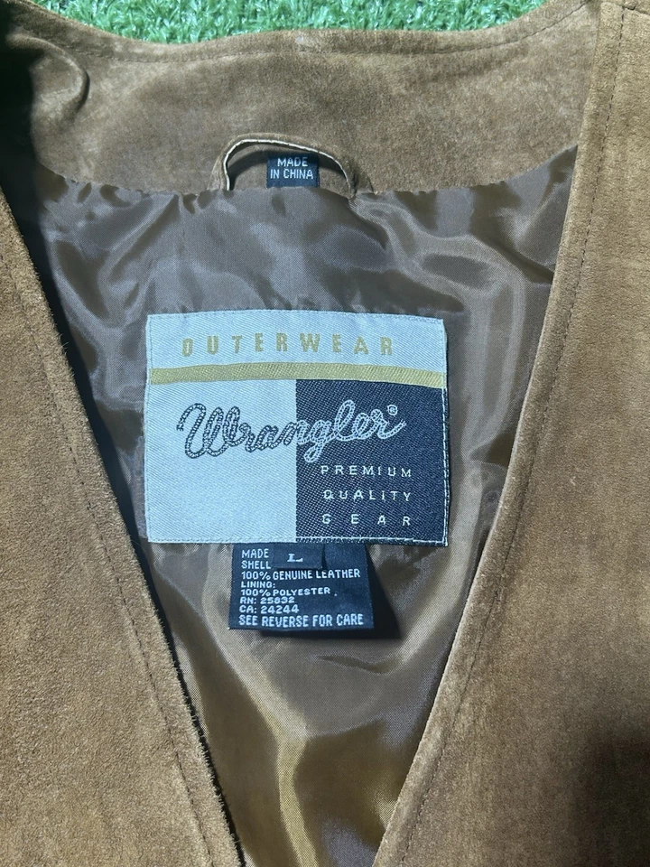 复古牧马人外套皮革背心棕色牛仔西部男式大号全新 — 第 3/4 张图片