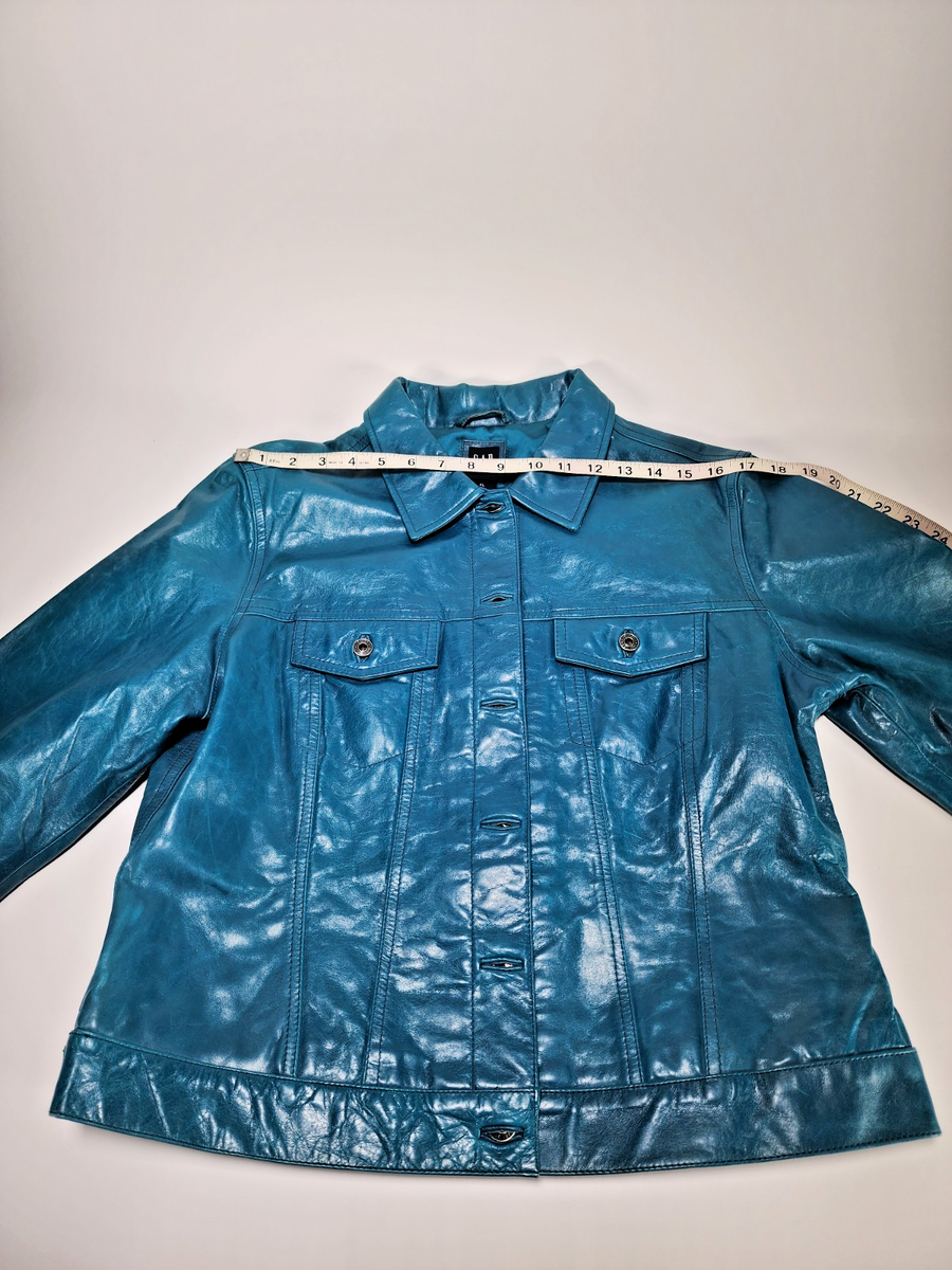 Vintage GAP Leather Jacket Teal Blue Women's XL 2000 Genuine