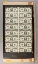 Authentic 1976 Uncut Sheet $2 TWO DOLLAR BILL Uncirculated Legal Tender 16 Notes