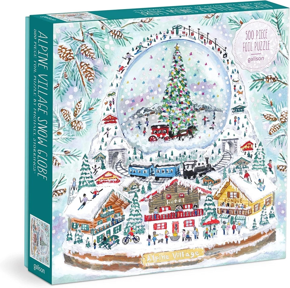 Galison Michael Storrings Alpine Village Snow Globe – 500 Piece Foil Puzzle Of - Image 3 of 4