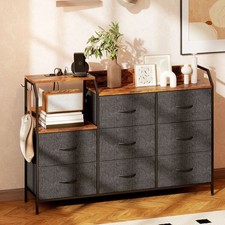 Bedroom Chest of Drawers with Charging Station 8 Fabric Drawers Rustic Brown