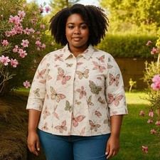 Alfred Dunner Womens Plus Size 20 Butterfly Button Shirt Jacket Textured Blazer