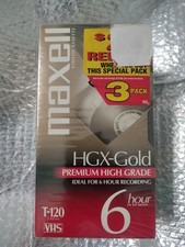 NEW Sealed 3 Maxell Video Cassette High Grade 6 Hr T120 VHS Blank Tapes HGX-Gold
