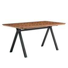 Dark Brown Herringbone Dining Table: Modern Industrial Minimalist 63"