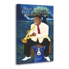George Rodrigue Blue Dog-Louis Armstrong Pete Fountain Home Decor Canvas Print 
