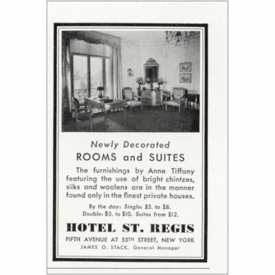 1936 Hotel St Regis New York City: Rooms and Suites Vintage Print Ad