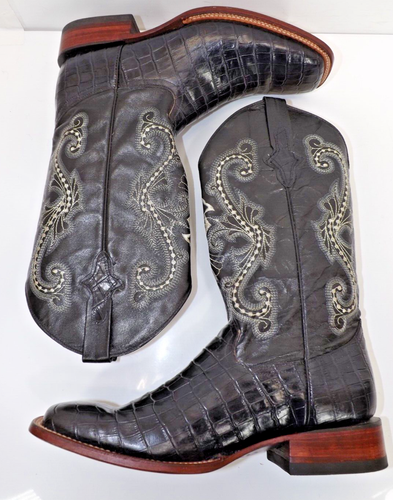 👌FERRINI Black Alligator belly print leather cowboy boots SIZE 11.5 D - NEW ! - Picture 3 of 14