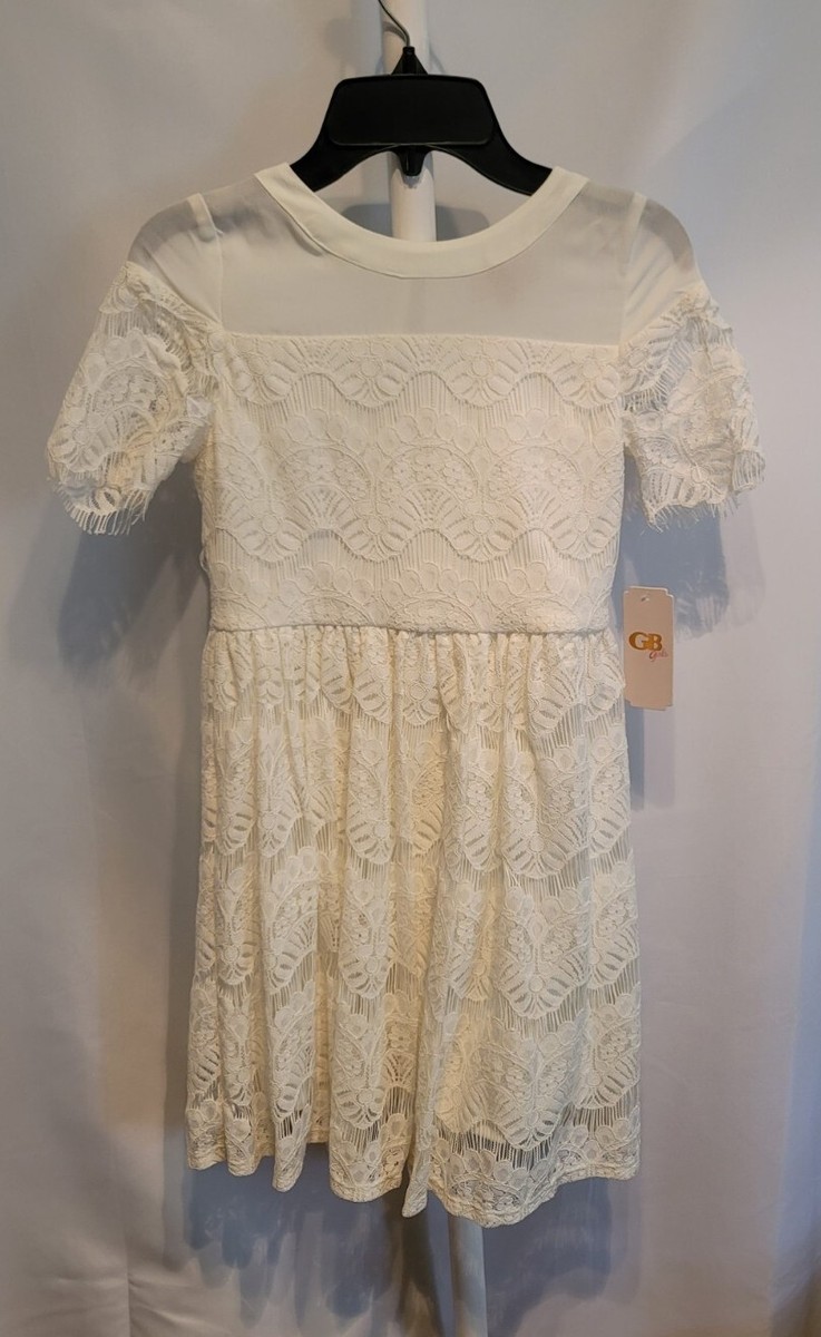 white lace semi formal dresses GB Girl's SL Semi-Formal A Line Dress Size 10 NWT us-8-instock