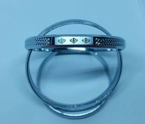 New silver plated laser engraved khandas sikh singh khalsa kara bangle kada d6 - Picture 8 of 10
