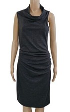 HELMUT LANG Dark Gray Wool Sleeveless Cowl Neck Ruched Sheath Dress L
