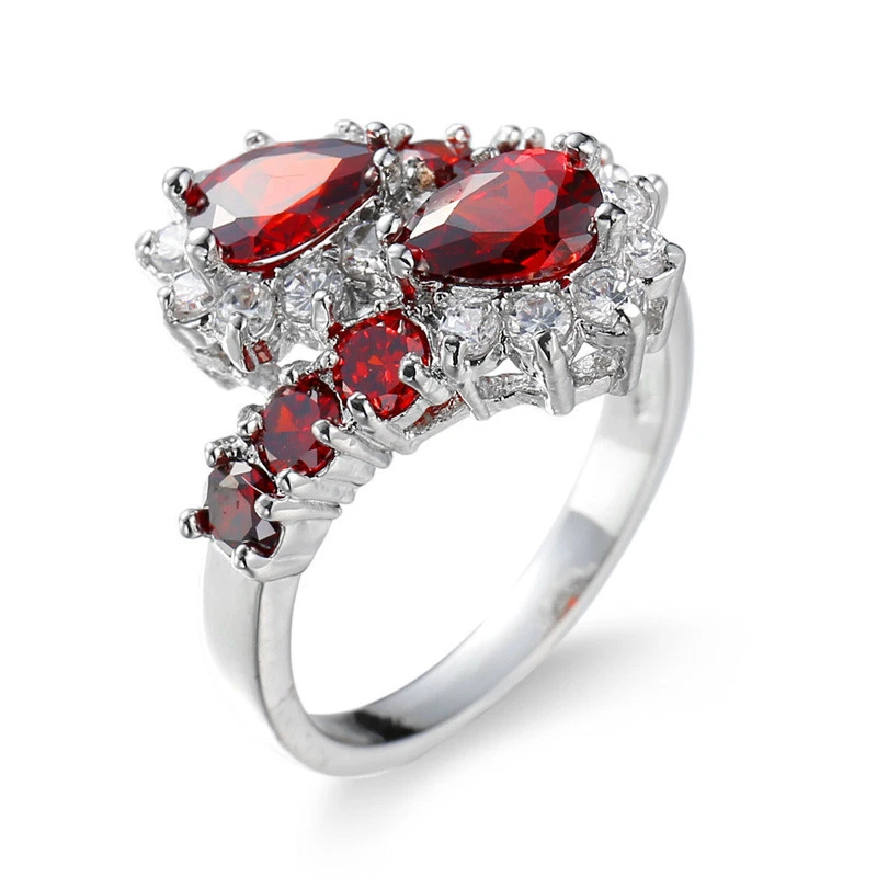 Holiday Gift Multi Natural Fire Red Garnet Gemstone Silver Ring Size 6-10 Woman - Image 2 of 3