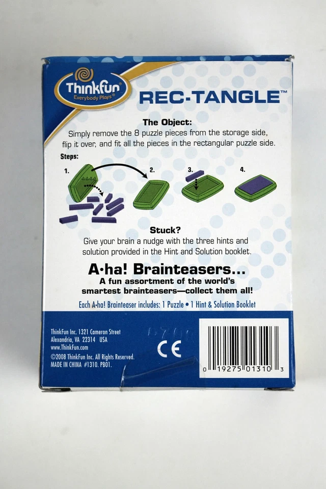 THINKFUN A-Ha! Brainteaser "REC-TANGLE" Level 4 New in Box 8 to Adult Brain Game - Image 2 of 4