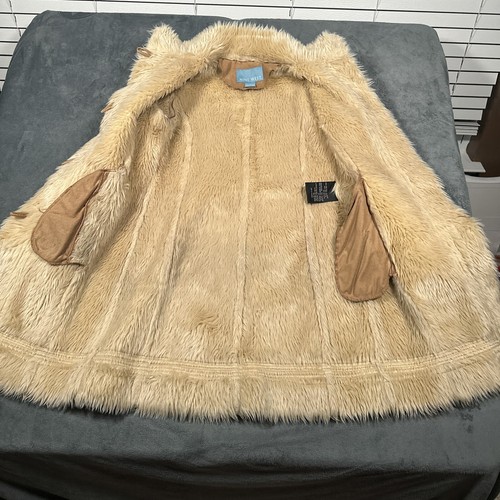 Penny Lane Coat Womans Medium Tan Faux Suede Shearling Fur Toggle Mob Wife - Picture 6 of 18