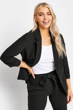 M&co Womens Ruched Sleeve Linen Blazer