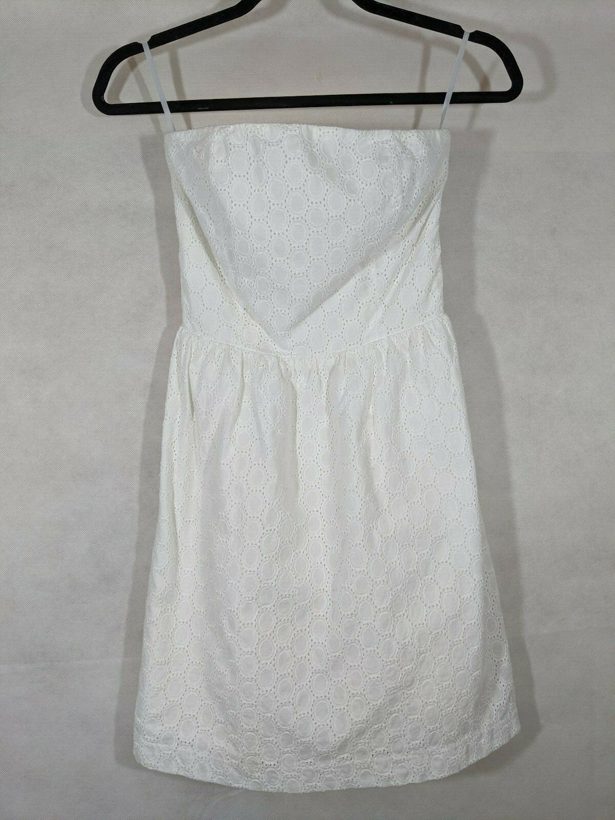 Dress Gap Eyelet White Cotton Strapless A Line Summer Knee Length Women's 0  | eBay