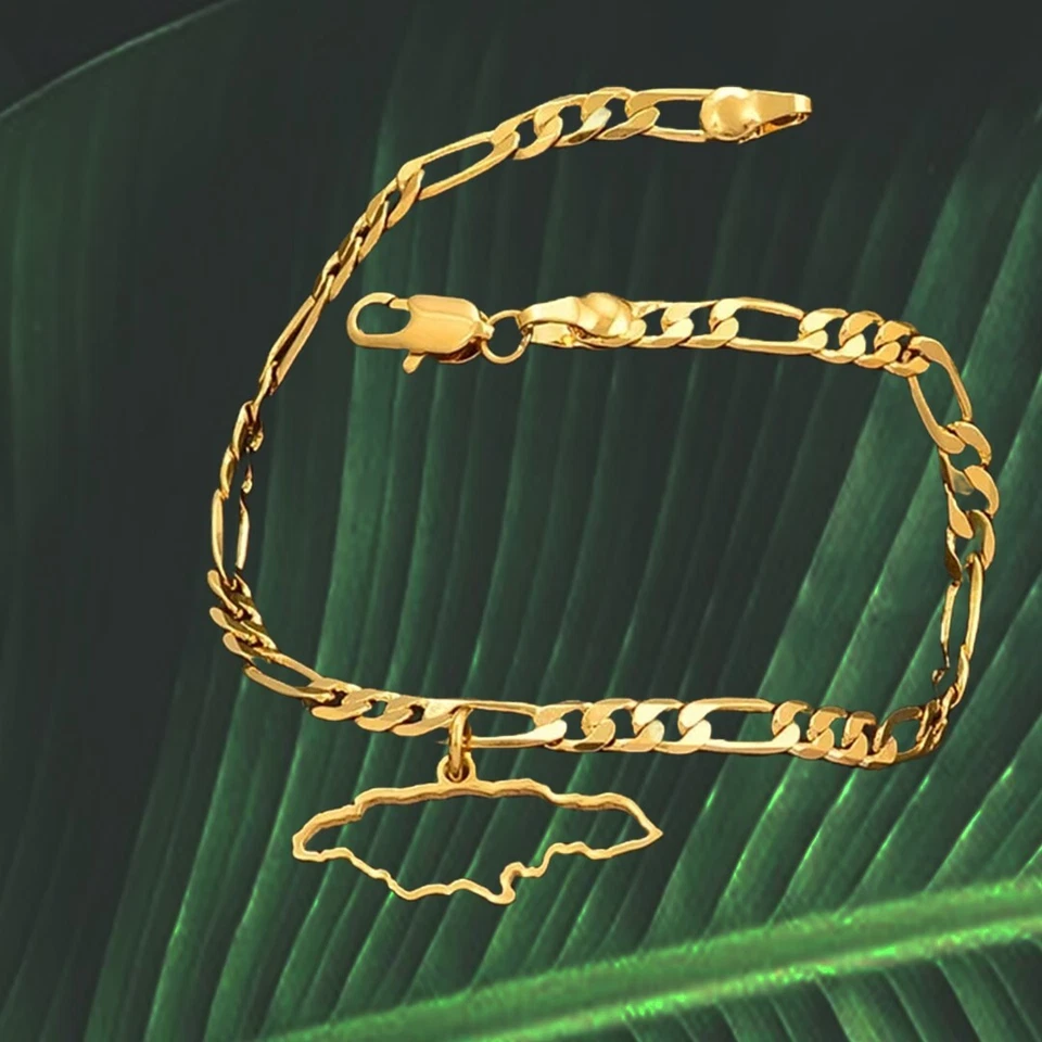 Pulsera o tobillera colgante mapa Jamaica - oro (5 diseños)- acero inoxidable Foto 2 de 4