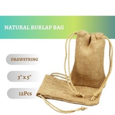 Novel Box Natural Burlap Jewelry Pouch Bag With Drawstring 3" X 5" 12Pcs